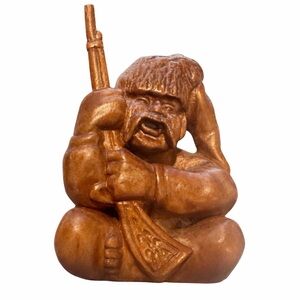 Early Ukrainian Netsuke Carving Cossack Warrior w Rifle Derkachenko Marked